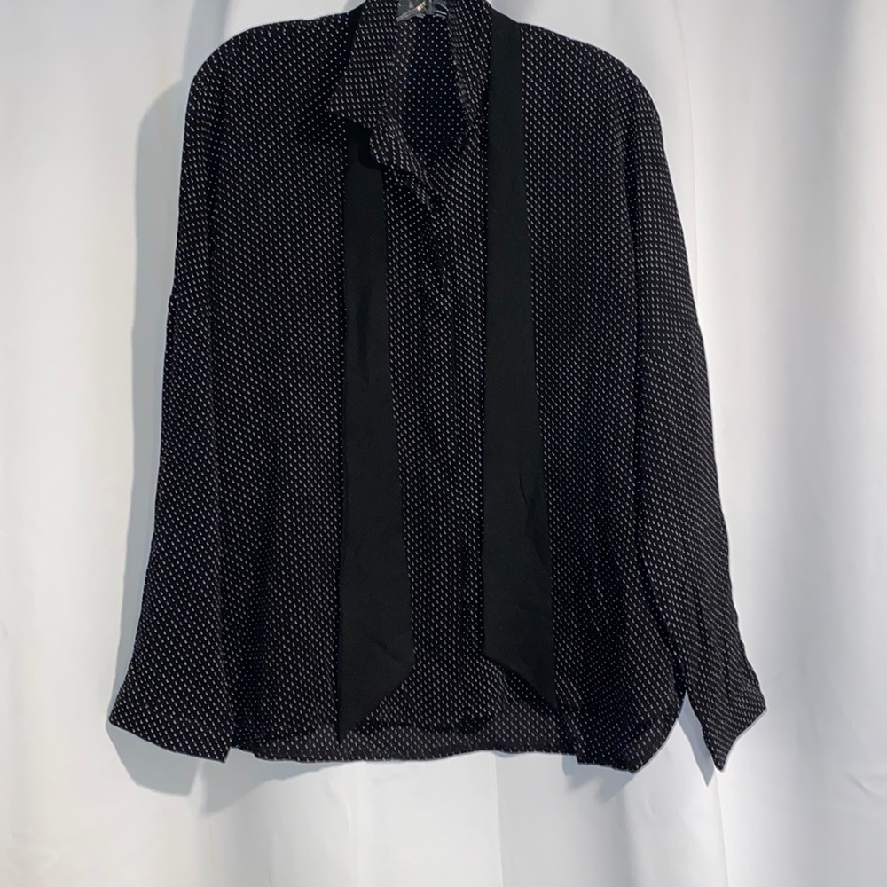 Vintage black blouse with white polka dots size Large